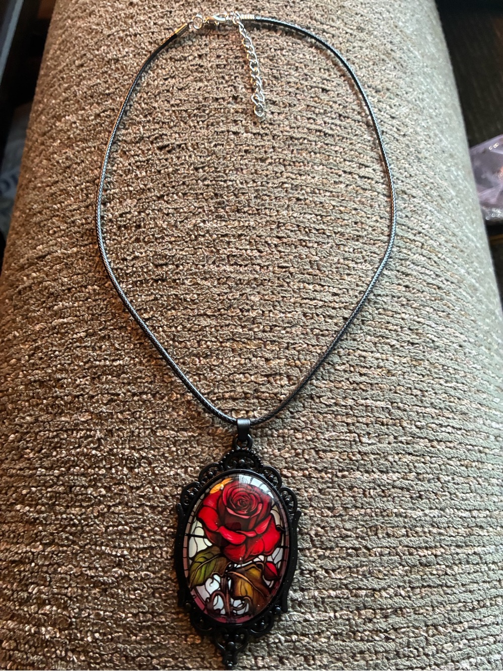 Red Rose Stained-Glass Pendant Necklace - Women Jewelry